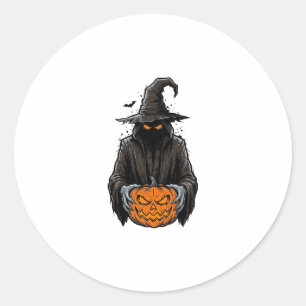 Vintage Halloween Scarecrow Pumpkin Shirt Design_1 Classic Round Sticker