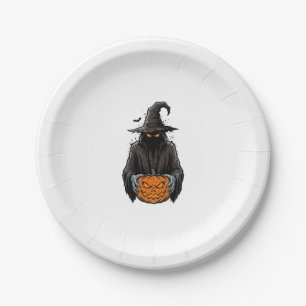 Vintage Halloween Scarecrow Pumpkin Shirt Design_1 Paper Plate