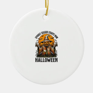Vintage Halloween Scarecrow Pumpkin Witch Shirt_1 Ceramic Ornament