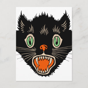 Vintage Halloween Scared Black Cat Postcard