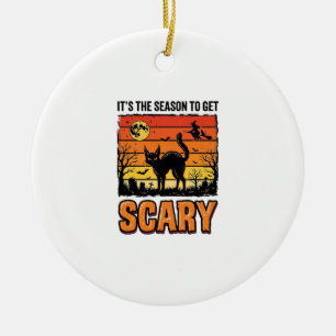 Vintage Halloween Scary Cat Witch Shirt Design_1 Ceramic Ornament