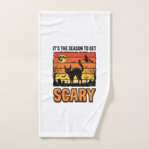 Vintage Halloween Scary Cat Witch Shirt Design_1 Hand Towel