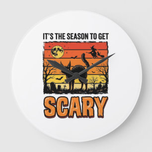 Vintage Halloween Scary Cat Witch Shirt Design_1 Large Clock