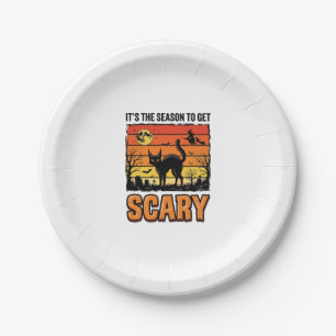Vintage Halloween Scary Cat Witch Shirt Design_1 Paper Plate