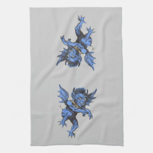 Vintage Halloween, Scary Evil Gargoyle Demon Tea Towel