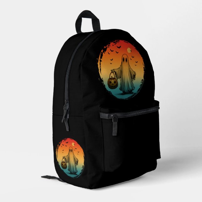 vintage halloween scary ghost pumpkin bats printed backpack (Back Corner Left)