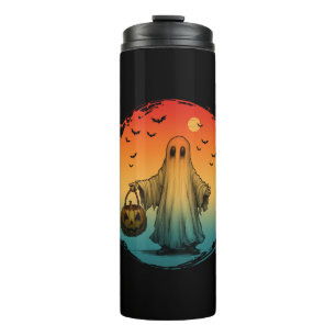 vintage halloween scary ghost pumpkin bats thermal tumbler