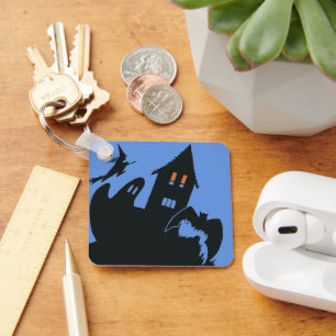 Vintage Halloween, Scary Haunted House and Witch Key Ring
