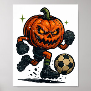 Vintage Halloween Scary Pumpkin Showing Soccer Ski Poster