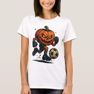 Vintage Halloween Scary Pumpkin Showing Soccer Ski T-Shirt