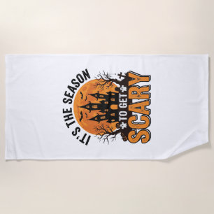 Vintage Halloween Scary Season Haunted Castle Shir Beach Towel