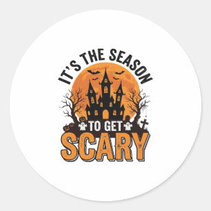 Vintage Halloween Scary Season Haunted Castle Shir Classic Round Sticker