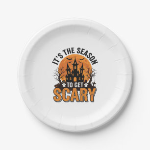 Vintage Halloween Scary Season Haunted Castle Shir Paper Plate