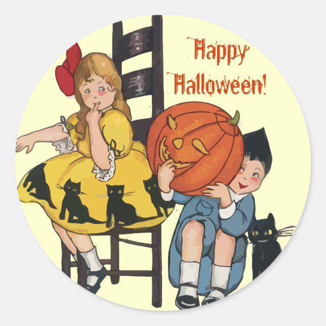 Vintage Halloween Scene Classic Round Sticker (Front)