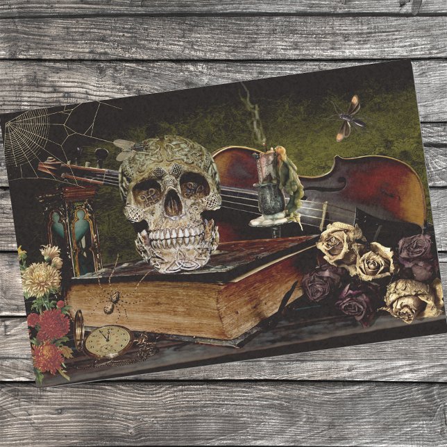 Vintage Halloween Scene Decoupage Skull Ephemera  Tissue Paper (Creator Uploaded)