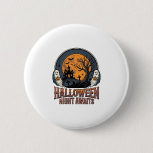 Vintage Halloween Scene Engraved Moon Ghost Shirt_ 6 Cm Round Badge