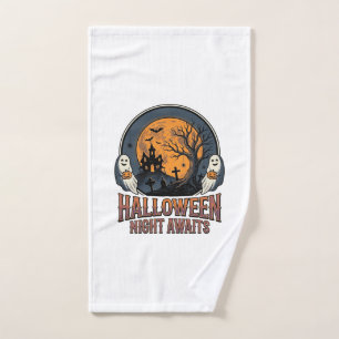 Vintage Halloween Scene Engraved Moon Ghost Shirt_ Hand Towel