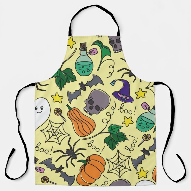 vintage Halloween seamless pattern. Pumpkin, ghost Apron (Front)