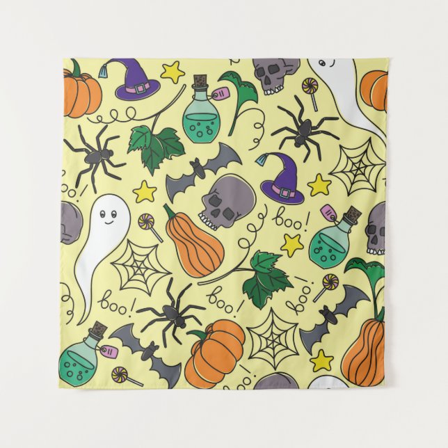 vintage Halloween seamless pattern. Pumpkin, ghost Tapestry (Front)