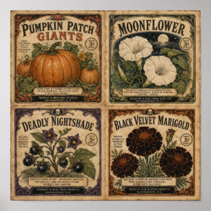 Vintage Halloween Seed Packets Poster
