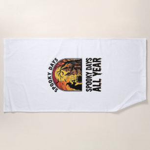 Vintage Halloween Shirt Witch House Bat Moon Desig Beach Towel