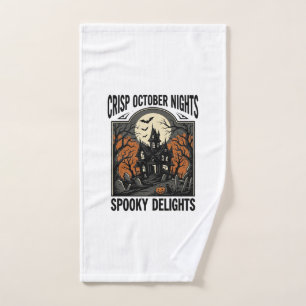 Vintage Halloween Shirt With Haunted October Night Hand Towel