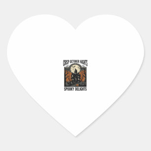 Vintage Halloween Shirt With Haunted October Night Heart Sticker