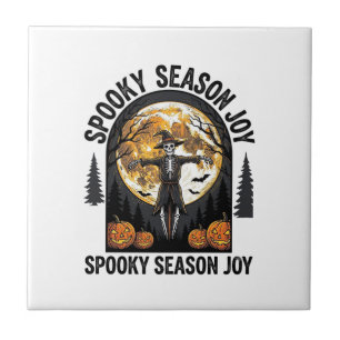 Vintage Halloween Shirt with Scarecrow Moon Art_1 Ceramic Tile