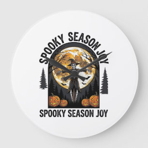 Vintage Halloween Shirt with Scarecrow Moon Art_1 Large Clock