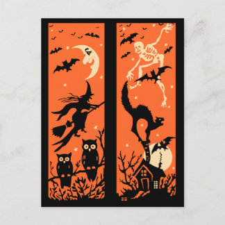 Vintage Halloween Silhouette Illustration Postcard