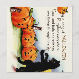 Vintage HALLOWEEN Singing Pumpkins Cat  Invitation