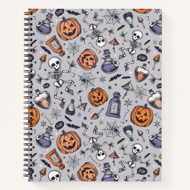 Vintage Halloween Skeleton and Potions Pattern Notebook (Front)