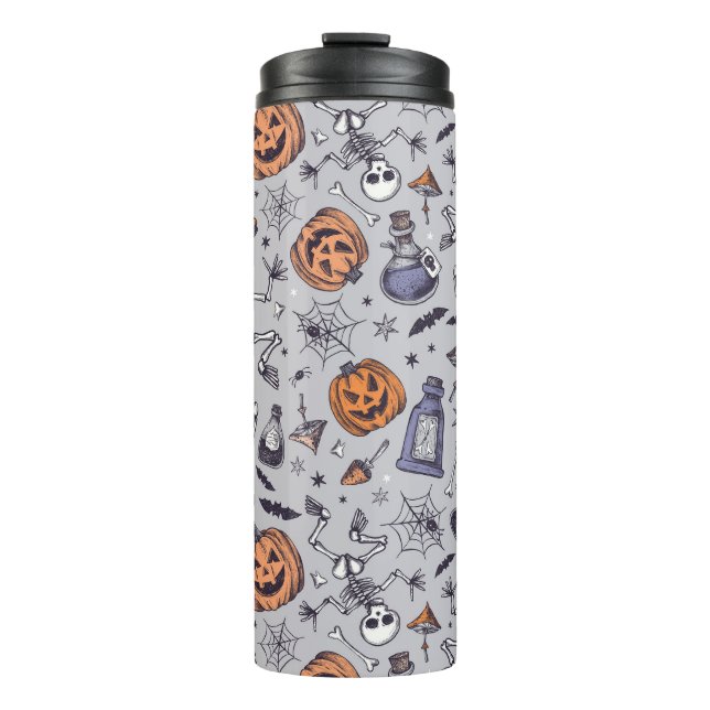 Vintage Halloween Skeleton and Potions Pattern Thermal Tumbler (Front)