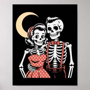Vintage Halloween Skeleton Couple In Love 1950s St Poster