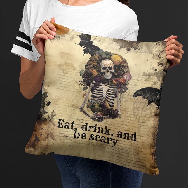 Vintage Halloween Skeleton Dinner Party  Cushion (Creator Uploaded)