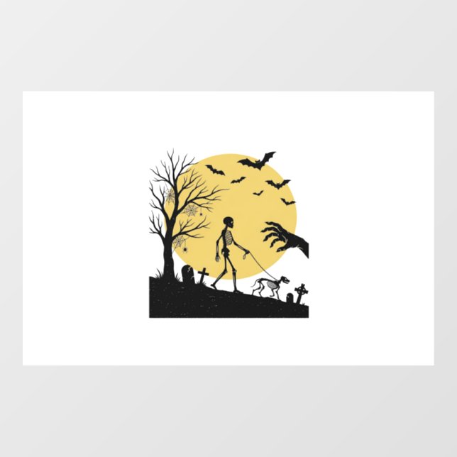 Vintage Halloween Skeleton Dog Moon Vector Design_ (Sheet)