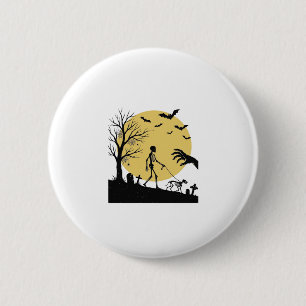 Vintage Halloween Skeleton Dog Moon Vector Design_ 6 Cm Round Badge
