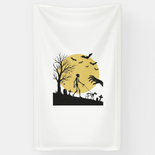 Vintage Halloween Skeleton Dog Moon Vector Design_ Banner