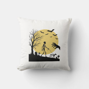 Vintage Halloween Skeleton Dog Moon Vector Design_ Cushion