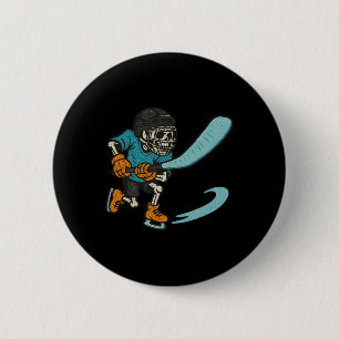Vintage Halloween Skeleton Ice Hockey Funny Spooky 6 Cm Round Badge