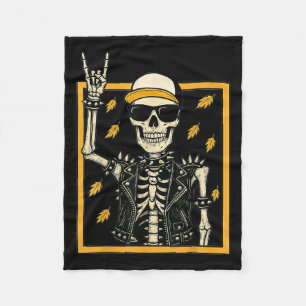 Vintage Halloween Skeleton Rock On Hand Skeleton M Fleece Blanket