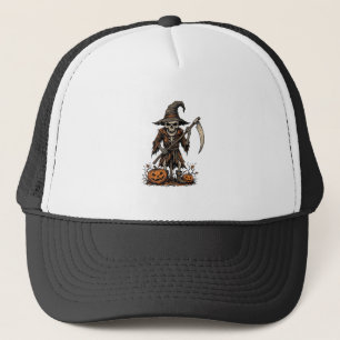 Vintage Halloween Skeleton Scarecrow Pumpkin Shirt Trucker Hat