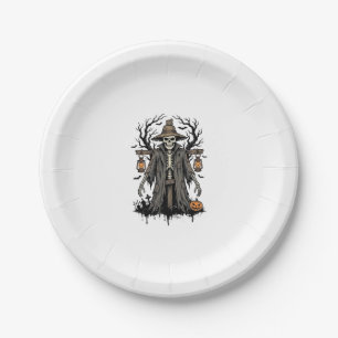 Vintage Halloween Skeleton Scarecrow Shirt Design_ Paper Plate