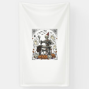 Vintage Halloween Skeleton Sewing Machine Shirt De Banner