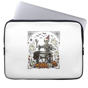 Vintage Halloween Skeleton Sewing Machine Shirt De Laptop Sleeve