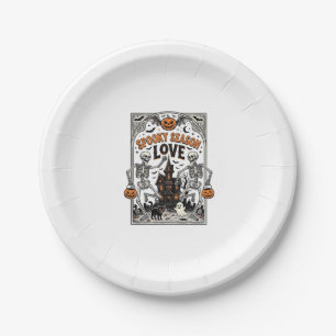 Vintage Halloween Skeleton Spooky Season Love Shir Paper Plate