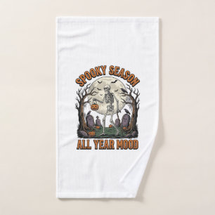 Vintage Halloween Skeleton Spooky Season White Shi Hand Towel