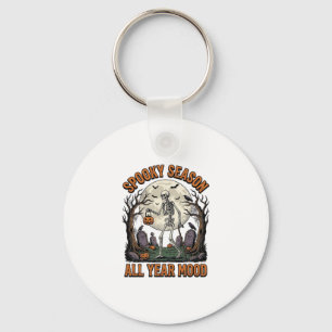 Vintage Halloween Skeleton Spooky Season White Shi Key Ring