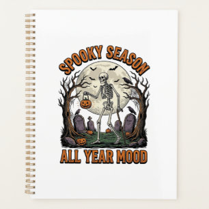 Vintage Halloween Skeleton Spooky Season White Shi Planner