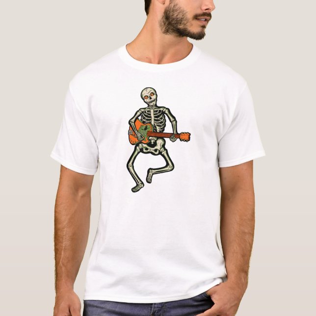 Vintage Halloween Skeleton with Electric Guitar T-Shirt (Front)